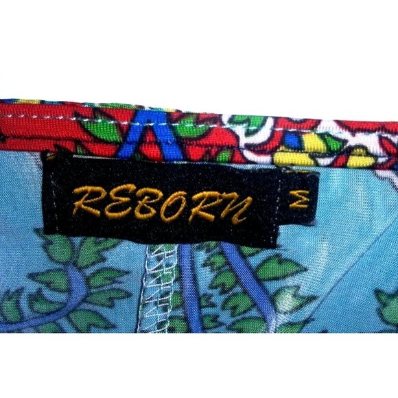 Reborn Womens dress paisley teal red Sz M Asymmetrical Sleeveless Multicolor EUC - Picture 6 of 12